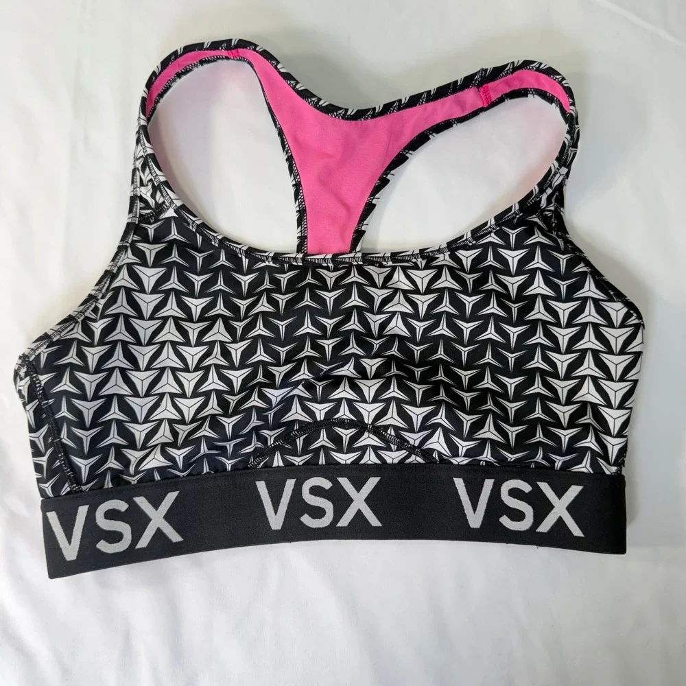 Victoria's Secret VSX The Player Racerback Sport‎ Bra Black Grey Pattern Size L